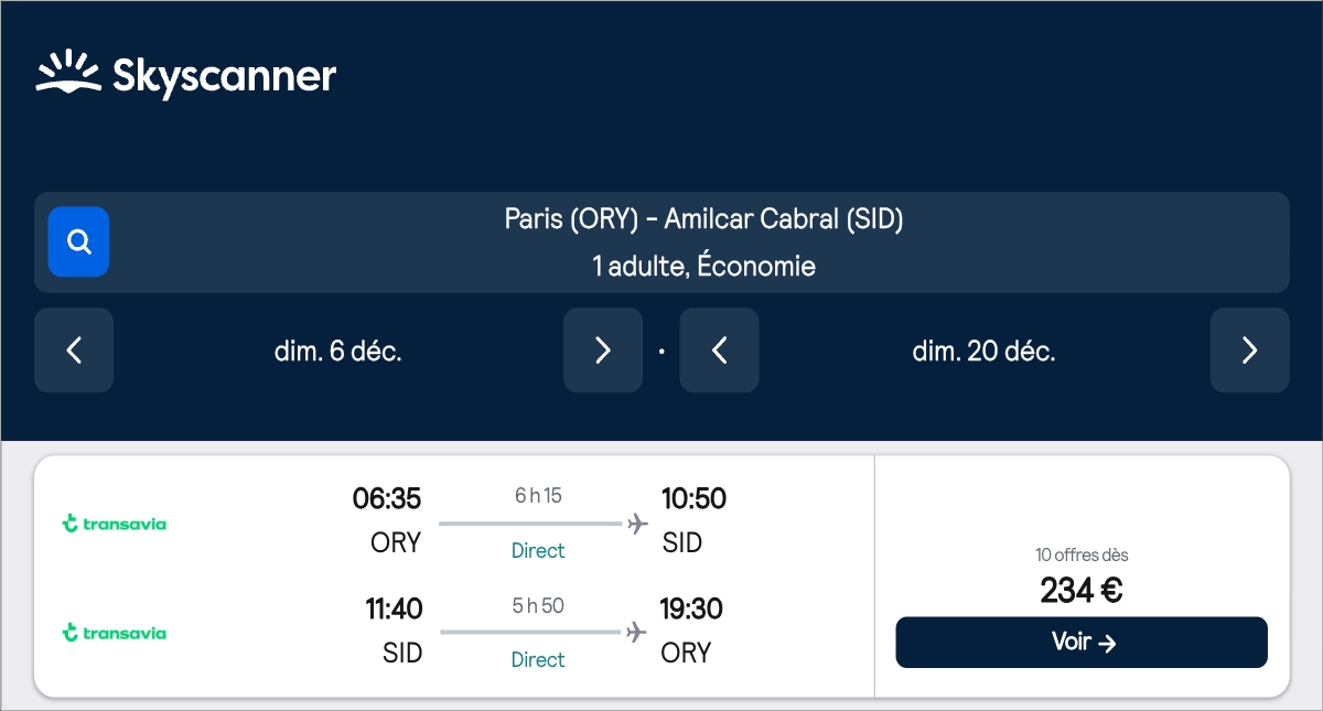 *Afrique* Vols vers le Cap-Vert pour ~230€ (59% de réduction)