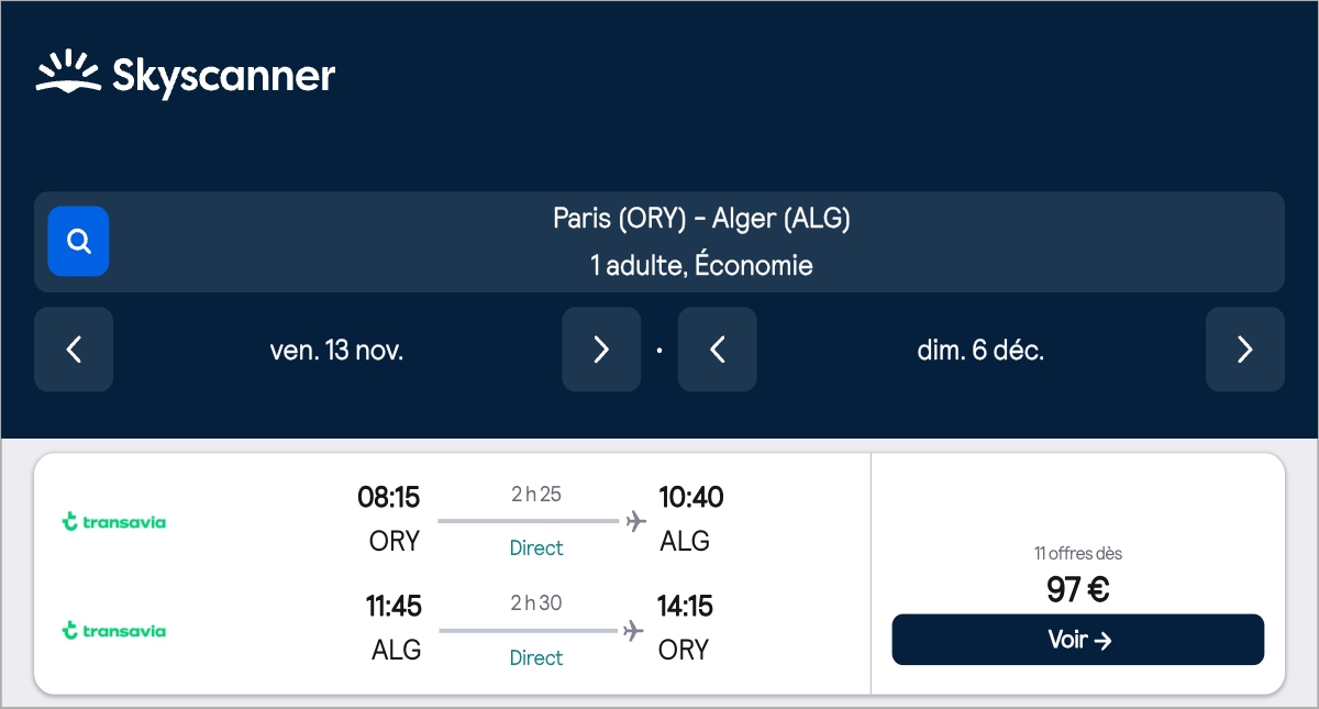 *Algérie* Vols vers Alger pour ~90€ (51% de réduction)