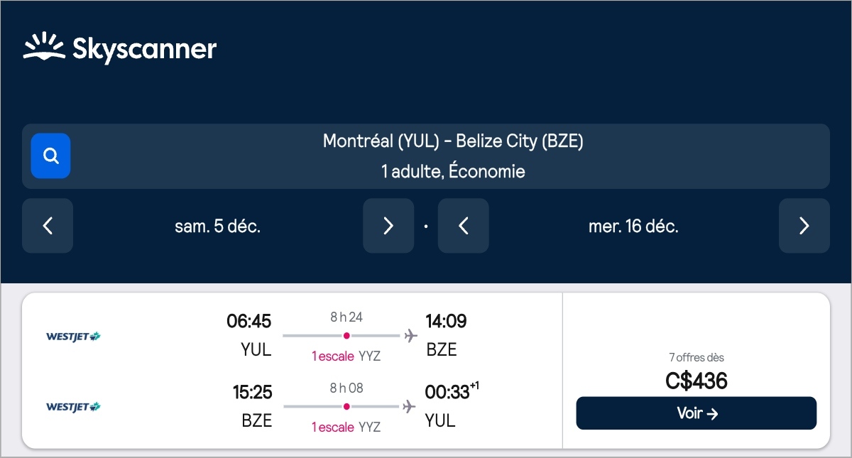 *Amérique centrale* Vols vers le Belize pour ~430$ (55% de rabais)