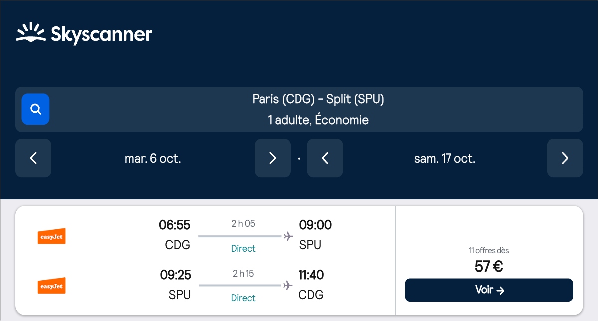 *Croatie* Vols vers Split pour ~50€ (75% de réduction)