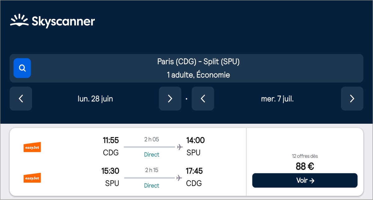 *Croatie* Vols vers Split pour ~80€ (58% de réduction)