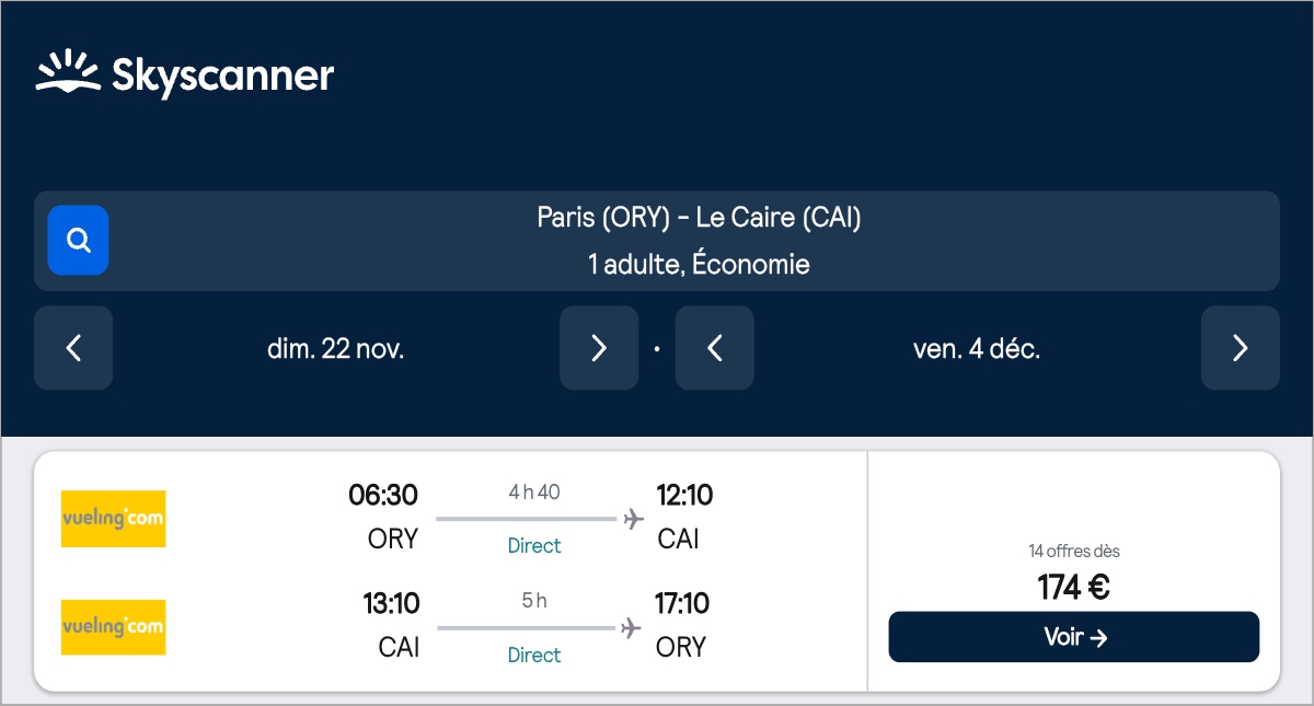 *Égypte* Vols vers Le Caire pour ~170€ (59% de réduction)
