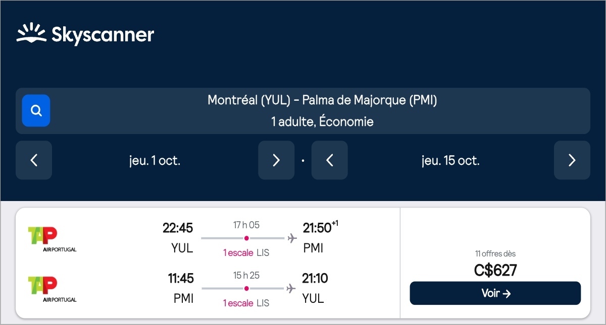 *Espagne* Vols vers Palma de Majorque pour ~620$ (51% de rabais)