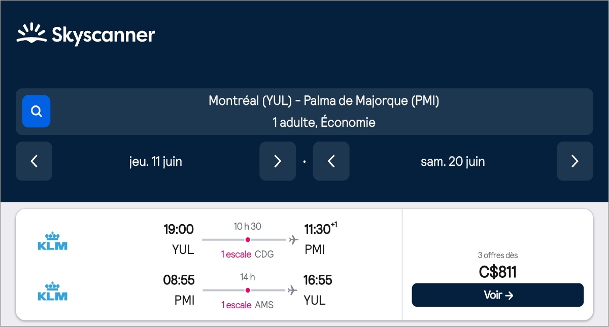 *Espagne* Vols vers Palma de Majorque pour ~810$ (45% de rabais)