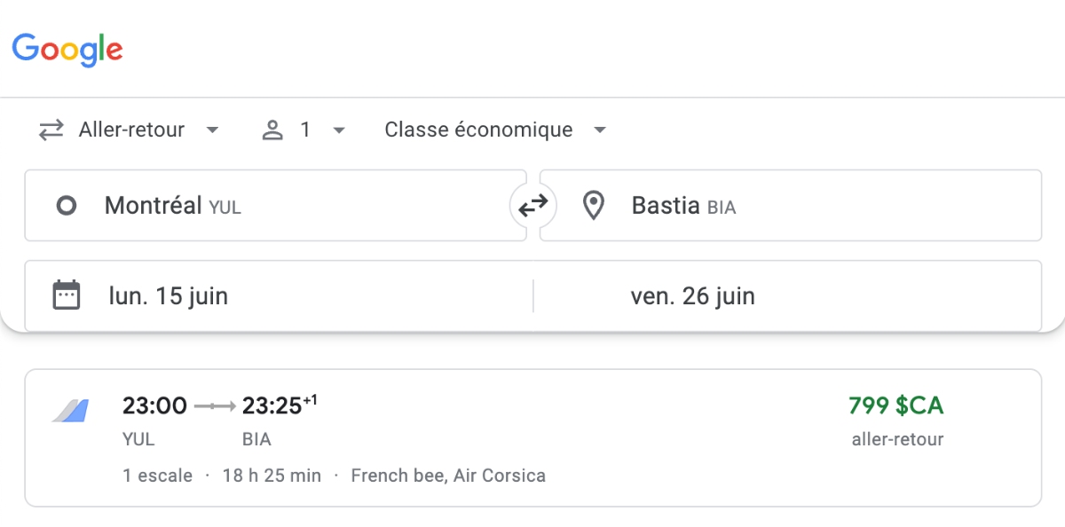 *France* Vols vers la Corse pour ~790$ (42% de rabais)