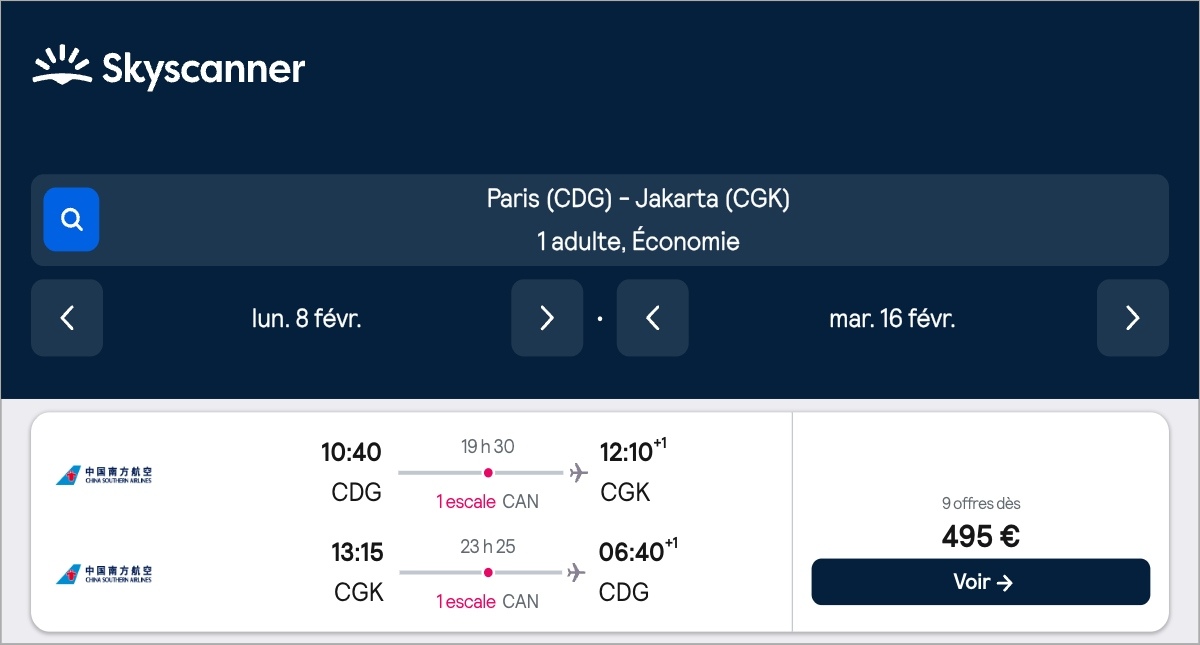 *Indonésie* Vols vers Jakarta pour ~490€ (40% de réduction)