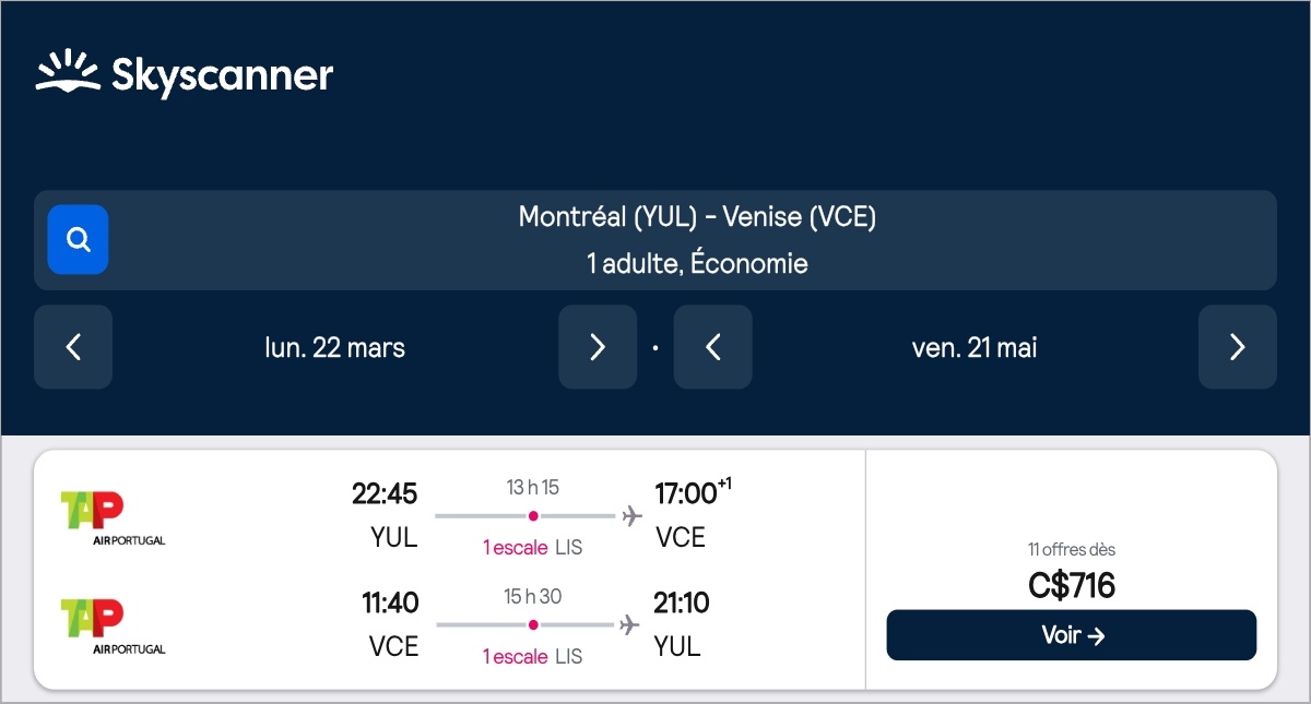 *Italie* Vols vers Venise pour ~710$ (40% de rabais)