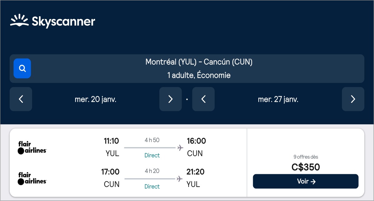 *Mexique* Vols vers Cancún pour ~350$ (43% de rabais)