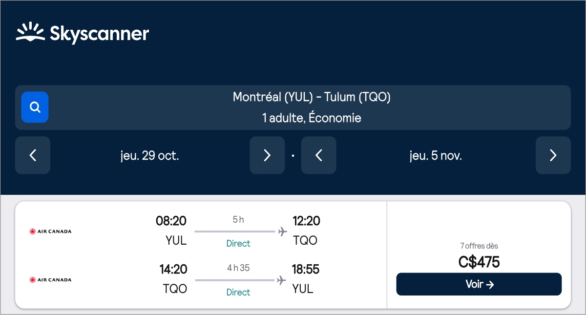 *Mexique* Vols vers Tulum pour ~470$ (55% de rabais)