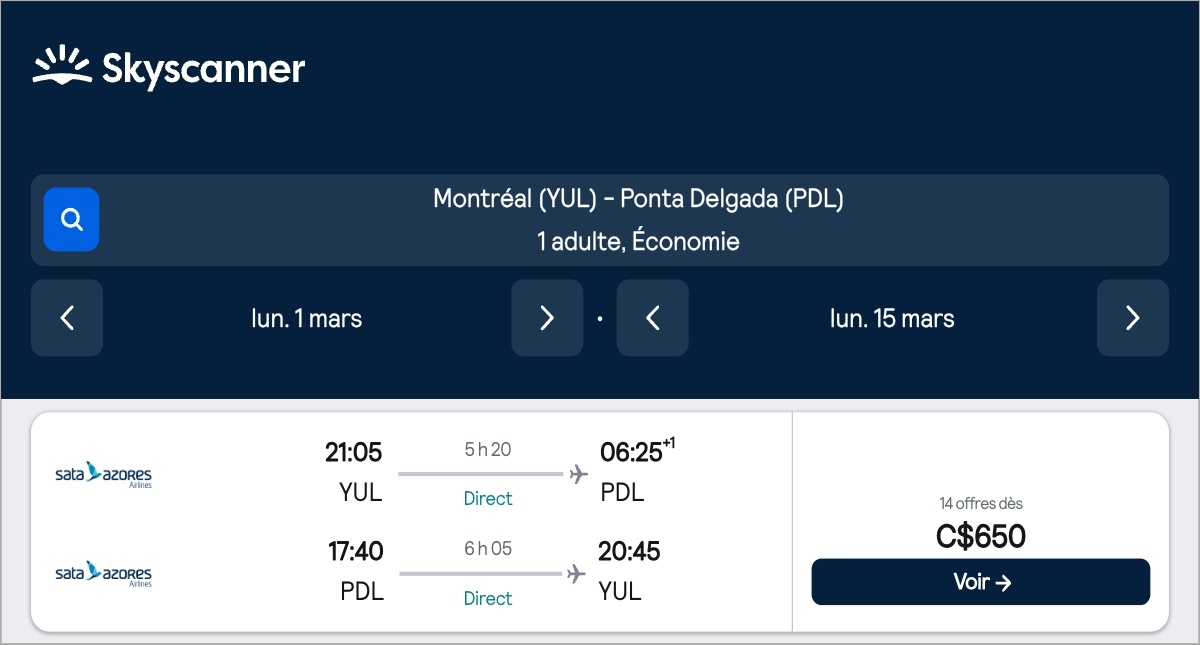 *Portugal* Vols vers les Açores pour ~650$ (40% de rabais)