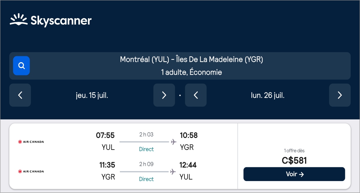*Québec* Vols vers les Îles-de-la-Madeleine pour ~580$ (57% de rabais)