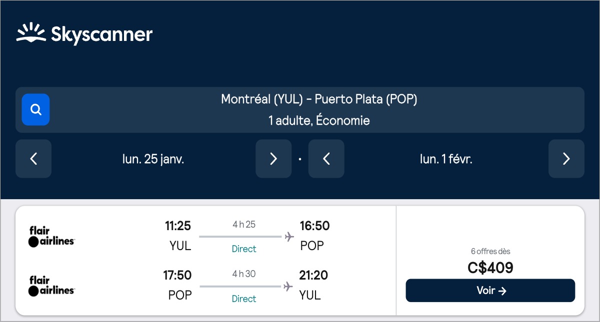 *République dominicaine* Vols vers Puerto Plata pour ~400$ (58% de rabais)