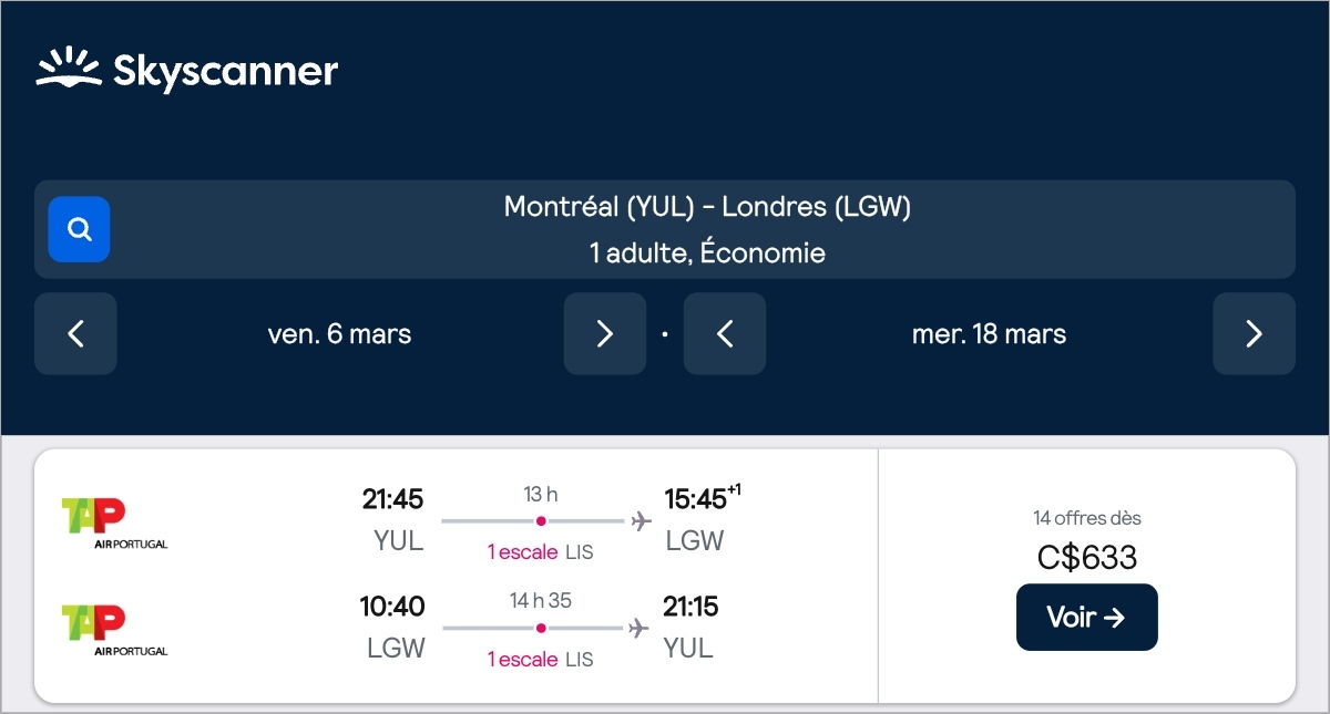 *Royaume-Uni* Vols vers Londres pour ~630$ (41% de rabais)