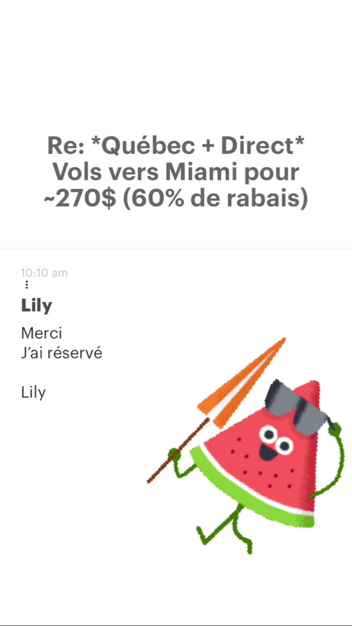 Re: “Québec + Direct* Vols vers Miami pour -2710$ (60% de rabais) Lily Merci J'ai réservé Lily 